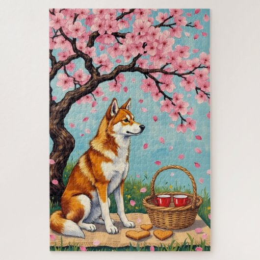 Akita Dog Valentine's Day Cherry Blossom Picnic Legpuzzel (Verticaal)