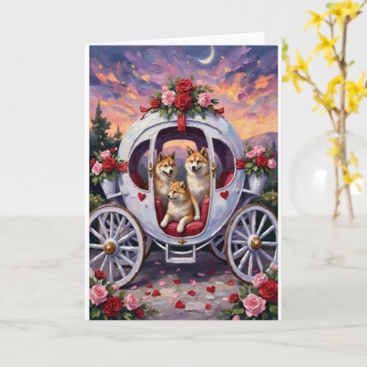 Akita Dog Valentine's Day Kaart (Gele Bloem)