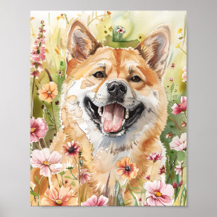 Akita Dog Waterverf Poster – Schattigee Floral Art