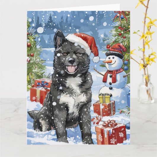 Akita Dog Winter Wonderland Kerstvreugde Kaart (Gele Bloem)