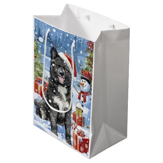 Akita Dog Winter Wonderland Kerstvreugde Medium Cadeauzakje (Voorkant Gekanteld)