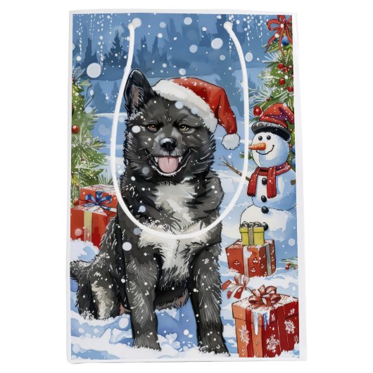 Akita Dog Winter Wonderland Kerstvreugde Medium Cadeauzakje (Voorkant)