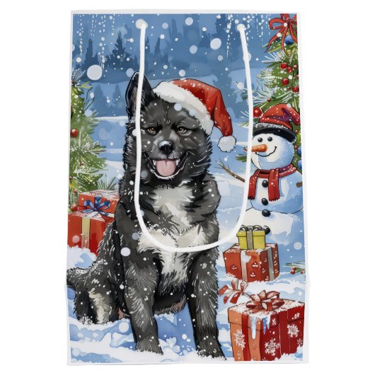 Akita Dog Winter Wonderland Kerstvreugde Medium Cadeauzakje (Achterkant)