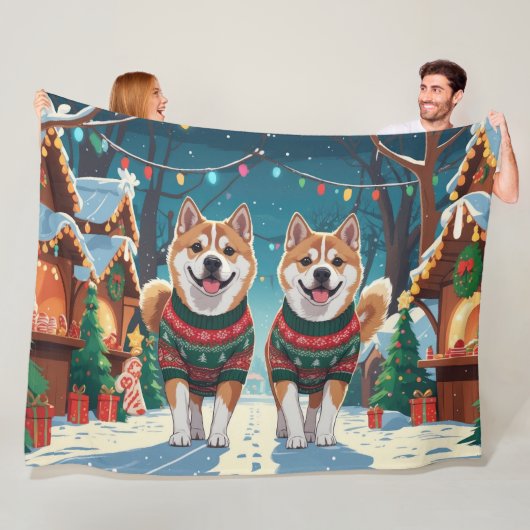 Akita Dogs Christmas Snow Holiday Fleece Deken (In situ)