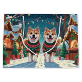Akita Dogs Christmas Snow Holiday Groot Cadeauzakje (Voorkant)