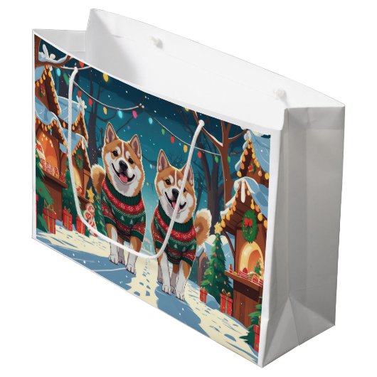 Akita Dogs Christmas Snow Holiday Groot Cadeauzakje (Voorkant Gekanteld)