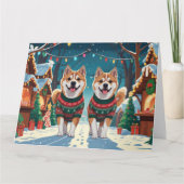 Akita Dogs Christmas Snow Holiday Kaart (Voorkant)