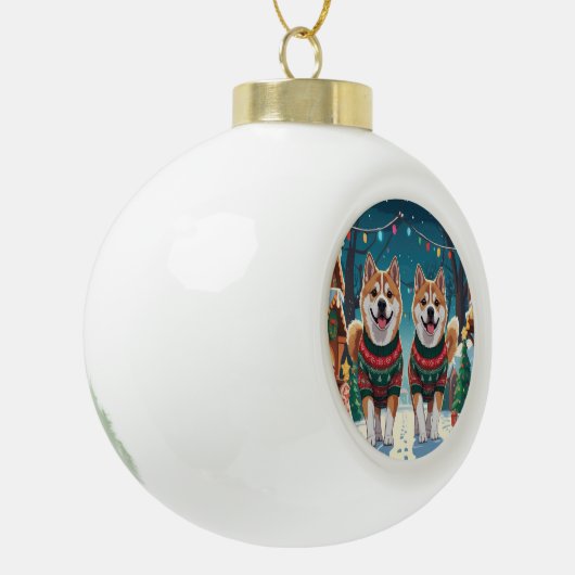 Akita Dogs Christmas Snow Holiday Keramische Bal Ornament (Links)