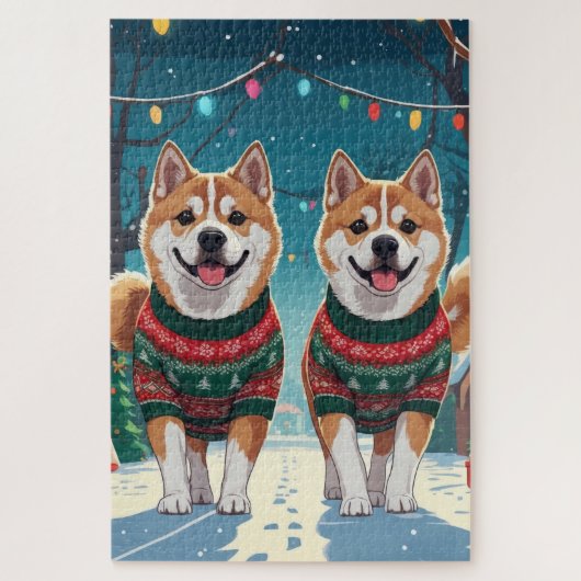 Akita Dogs Christmas Snow Holiday Legpuzzel (Verticaal)