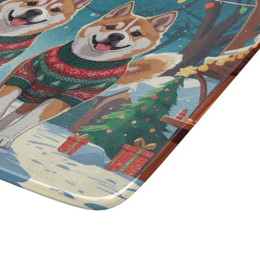 Akita Dogs Christmas Snow Holiday Snijplank (Hoek)