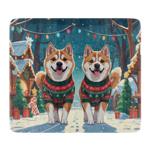 Akita Dogs Christmas Snow Holiday Snijplank (Voorkant)