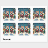 Akita Dogs Christmas Snow Holiday Vierkante Sticker (Vel)