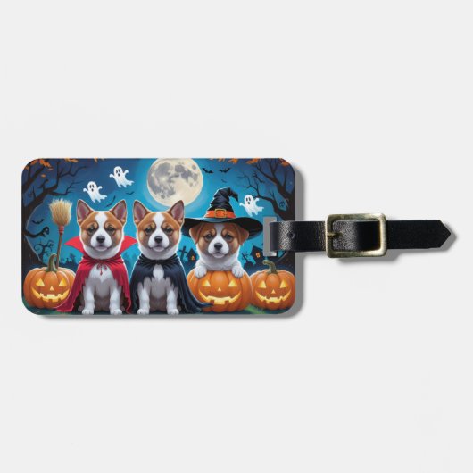 Akita Dogs Pumpkin Halloween Grappig Bagagelabel (Voorkant horizontaal)