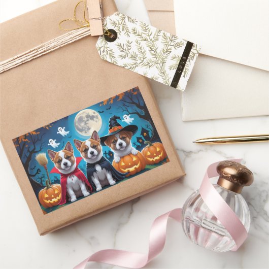 Akita Dogs Pumpkin Halloween Grappig Rechthoekige Sticker (Geschenken)