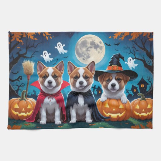 Akita Dogs Pumpkin Halloween Grappig Theedoek (Horizontaal)