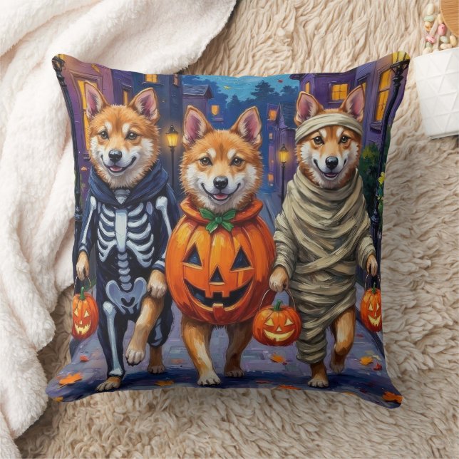 Akita Dogs Trick-or-Treating in Halloween kostuums Kussen (Deken)