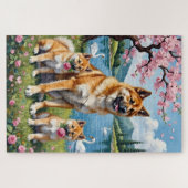 Akita Familieweide Bloemkunst Legpuzzel (Horizontaal)