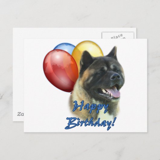 Akita Gelukkige Verjaardag Ballonnen Briefkaart (Voorkant / Achterkant)