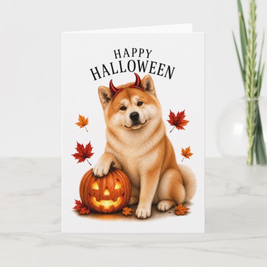 Akita Halloween Duivels Hond Kaart (Voorkant)