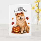 Akita Halloween Duivels Hond Kaart (Gele Bloem)