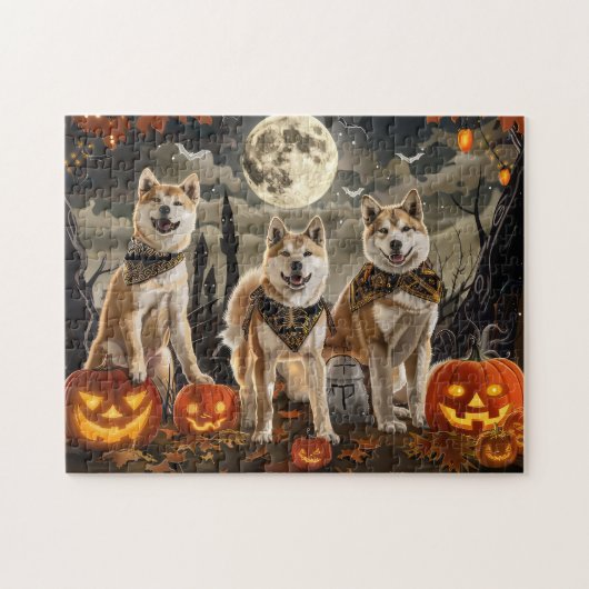 Akita Halloween Griezelen Legpuzzel (Horizontaal)