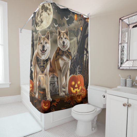 Akita Halloween Griezelig Douchegordijn (In situ)