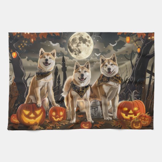 Akita Halloween Griezelig Theedoek (Horizontaal)