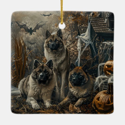 Akita Halloween Nacht Doggy Delight Keramisch Ornament (Achterkant)