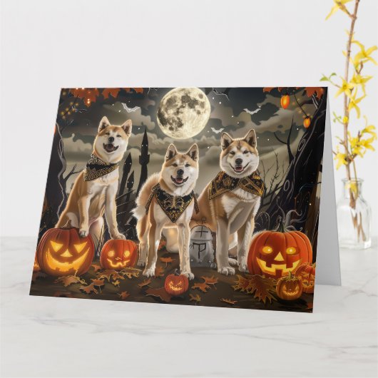 Akita Halloween Spooky Kaart (Gele Bloem)