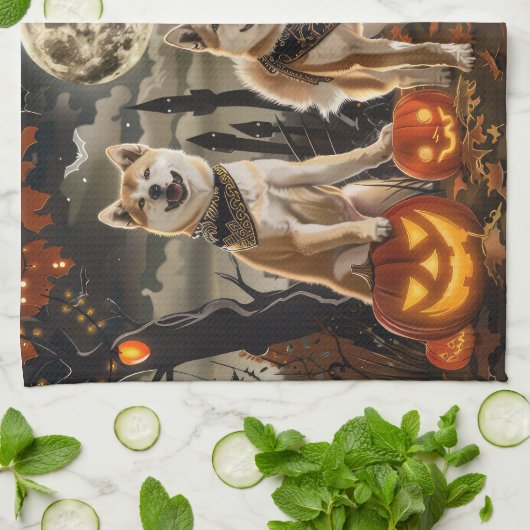 Akita Halloween Spooky Theedoek (Gevouwen)