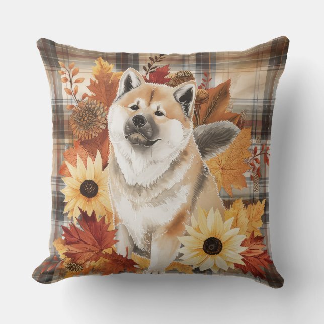 Akita Herfst Waterverf Bloemen Kussen (Voorkant)