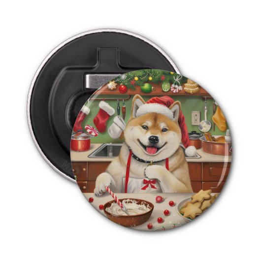 Akita Holiday Baking: Feestelijke Kerst Button Flesopener (Voorkant)