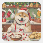 Akita Holiday Baking: Feestelijke Kerst Vierkante Sticker (Voorkant)