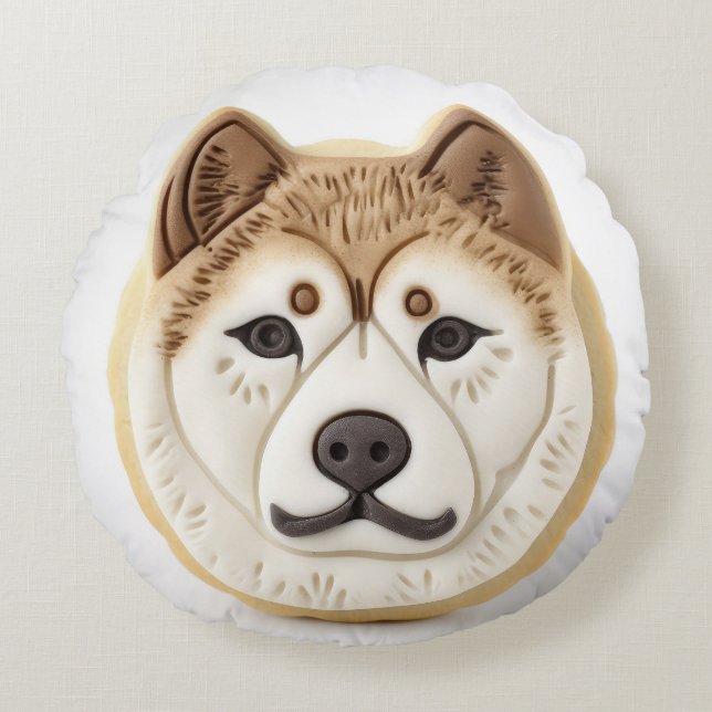 Akita-hond 3D-geïnspireerd Rond Kussen (Voorkant)