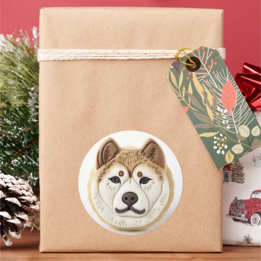 Akita-hond 3D geïnspireerd Ronde Sticker (Feestdagen)