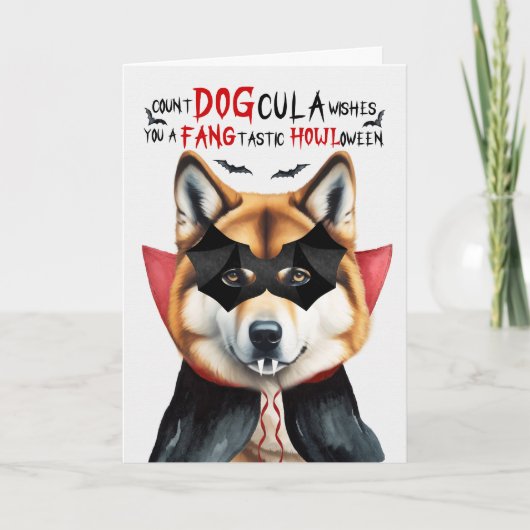 Akita Hond Grappig Count DOGcula Halloween Feestdagen Kaart (Voorkant)