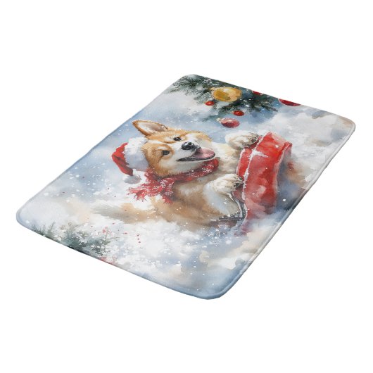 Akita Hond in Sledge Laat het Sneeuw Kerstmis Badmat (Gekanteld)