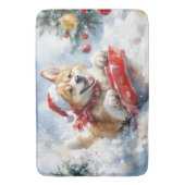 Akita Hond in Sledge Laat het Sneeuw Kerstmis Badmat (Voorkant Verticaal)