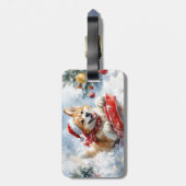 Akita Hond in Sledge Laat het Sneeuw Kerstmis Bagagelabel (Achterkant verticaal)