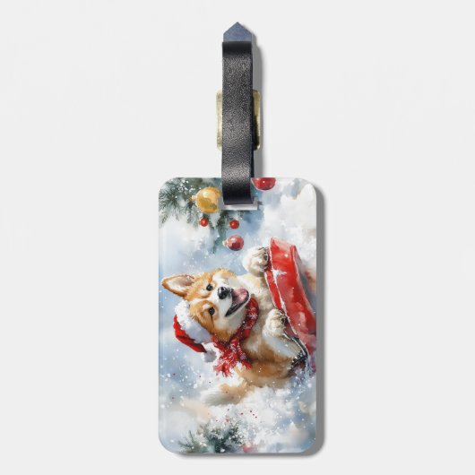 Akita Hond in Sledge Laat het Sneeuw Kerstmis Bagagelabel (Achterkant verticaal)