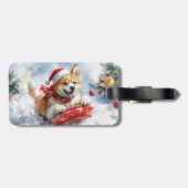 Akita Hond in Sledge Laat het Sneeuw Kerstmis Bagagelabel (Achterkant horizontaal)