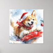 Akita Hond in Sledge Laat het Sneeuw Kerstmis Canvas Afdruk (Voorkant)