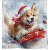 Akita Hond in Sledge Laat het Sneeuw Kerstmis Douchegordijn (Voorkant)