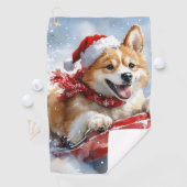Akita Hond in Sledge Laat het Sneeuw Kerstmis Golfhanddoek (Insitu)
