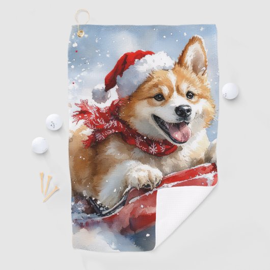 Akita Hond in Sledge Laat het Sneeuw Kerstmis Golfhanddoek (Insitu)