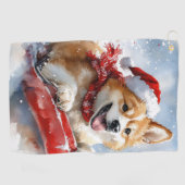 Akita Hond in Sledge Laat het Sneeuw Kerstmis Golfhanddoek (Horizontaal)