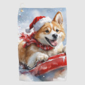 Akita Hond in Sledge Laat het Sneeuw Kerstmis Golfhanddoek (Voorkant)