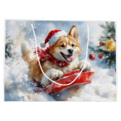 Akita Hond in Sledge Laat het Sneeuw Kerstmis Groot Cadeauzakje (Achterkant)