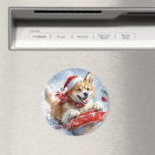 Akita Hond in Sledge Laat het Sneeuw Kerstmis Magneet (Insitu (Vaatwasser))