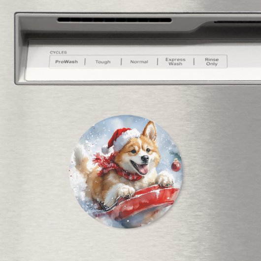 Akita Hond in Sledge Laat het Sneeuw Kerstmis Magneet (Insitu (Vaatwasser))
